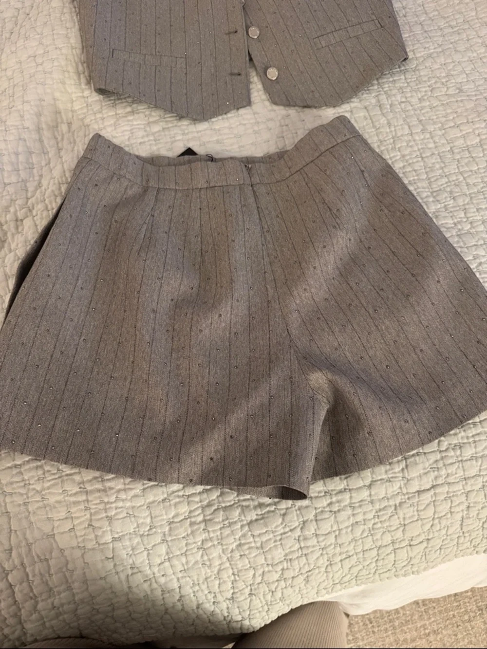 Maje Pleated Mini Skort and Vest Set in Light Gray - Picture 4 of 6